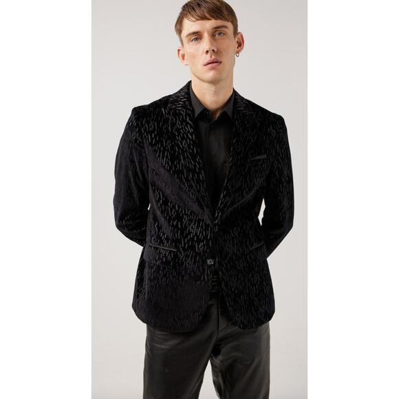 NWT Lenny Printed Velvet Blazer Black, 46 Regular